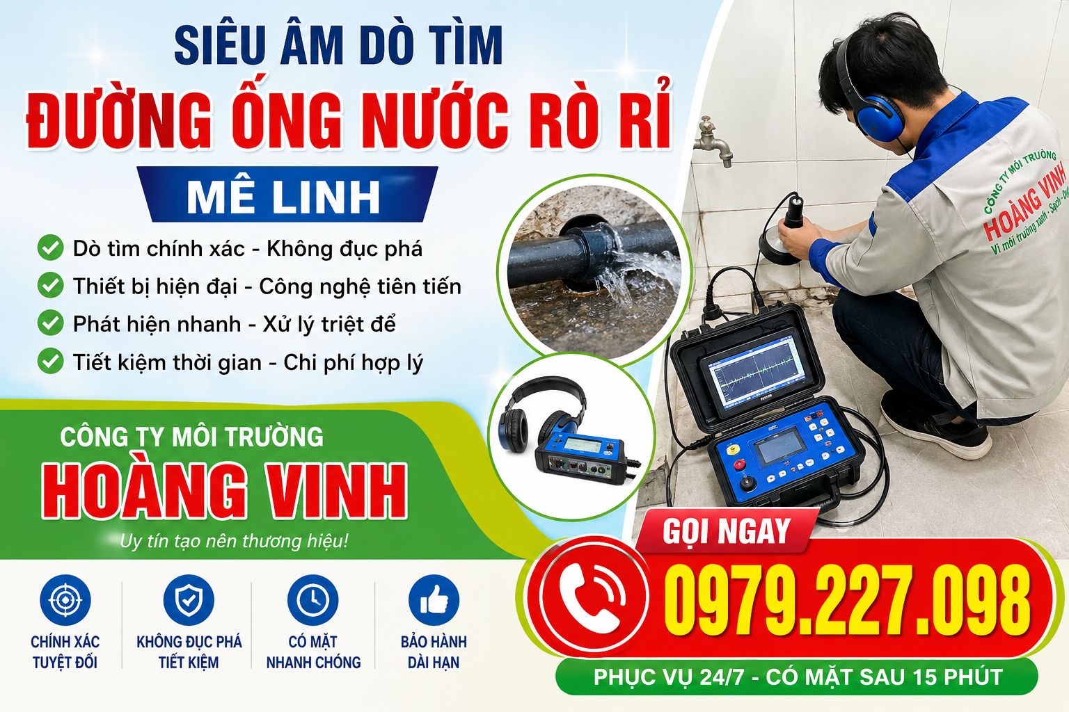 Siêu Âm Dò Tim Đường Ống Nước Rò Rỉ Tại Mê Linh