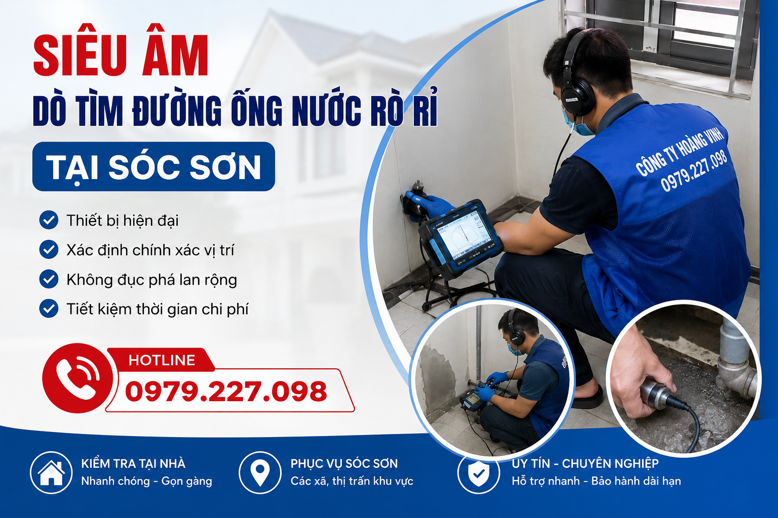 Siêu Âm Dò Tìm Đường Ống Nước Rò Rỉ Tại Sóc Sơn